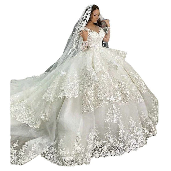 Vestido de Novia con Hombros Descubiertos y Encaje Trailing
