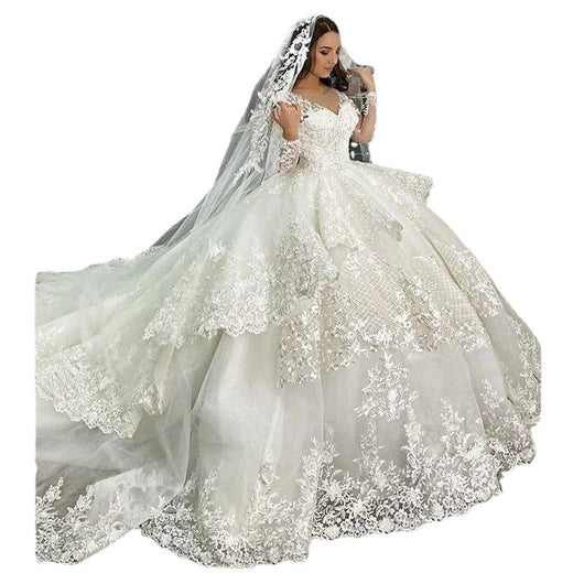 Vestido de Novia con Hombros Descubiertos y Encaje Trailing - Image 2