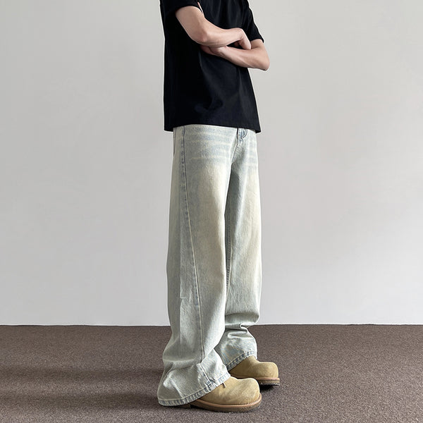 Jeans Rectos Amarillo Retro Desgastados con Tinte Mud