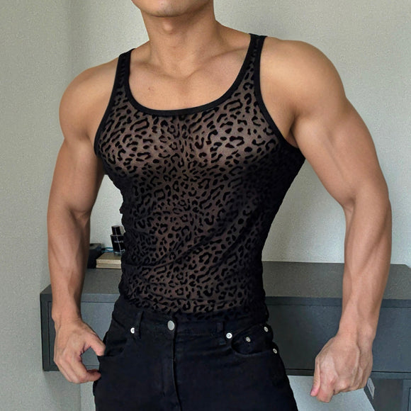 Chaleco Estampado de Leopardo Calado Transpirable para Hombre