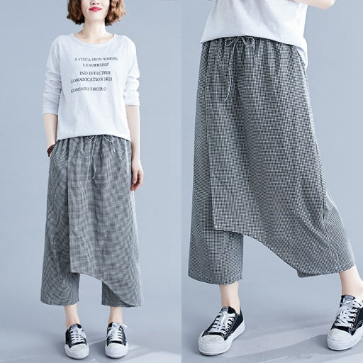 Pantalones Casuales Talla Grande en Algodón y Lino a Cuadros - Image 10