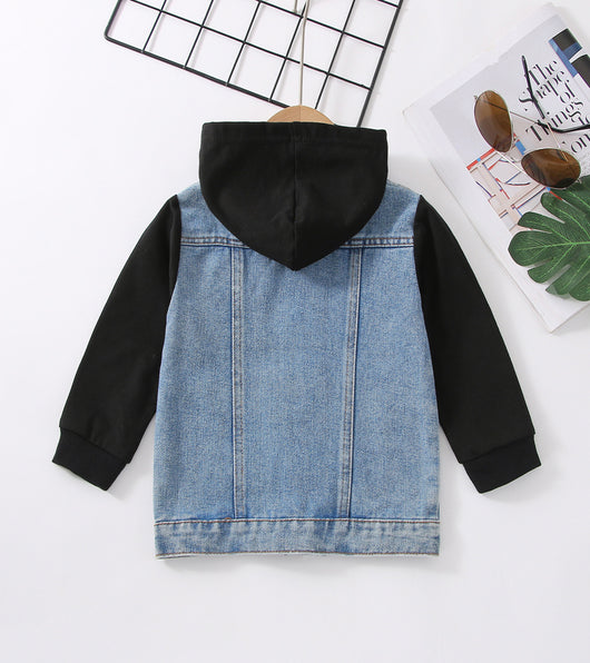 Chaqueta Denim Raglan con Capucha Estilo Europeo y Americano para Niño - Image 8
