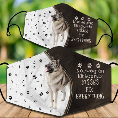 Two cotton face masks with a Bichon Frise dog, paw prints, and bones on a white and brown background. Text reads "Bichon Frise KISSES FIX EVERYTHING." - Image 49