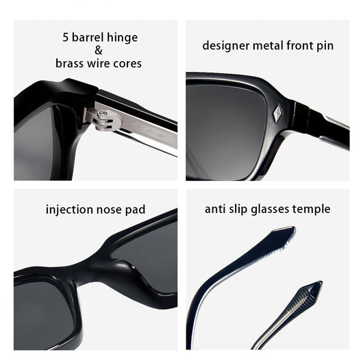 Black square-frame sunglasses with dark lenses and small silver diamond accents on the temples. - Image 2