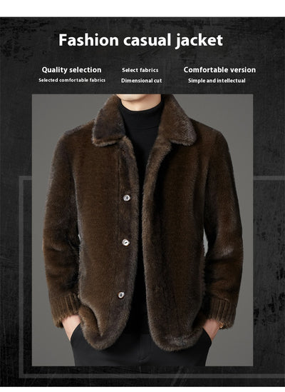 Abrigo de Invierno para Hombre con Cuello Solapa y Piel de Visón Dorado - Image 32