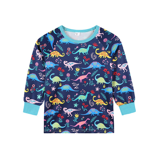 Matching family Christmas pajamas in green with a festive pattern of Santa, reindeer, and Christmas trees. - Image 15