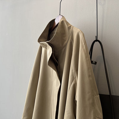 Abrigo Trinchera Largo Mujer Cuello Alzado Oversized Abotonado Simple - Image 39