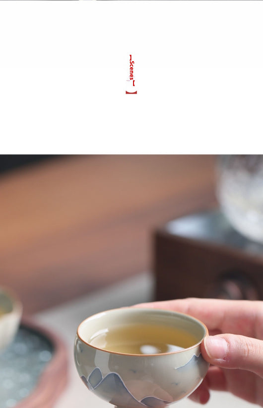 Taza Kung Fu de Porcelana Pintada a Mano - Paisaje Tradicional Gris - Image 9