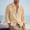 Camisa Cardigan Lino Hombre Fit Relajado Color Sólido