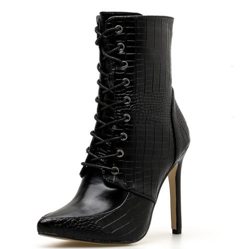 Botas Sexys de Encaje con Punta Aguda y Estampado de Serpiente - Image 2