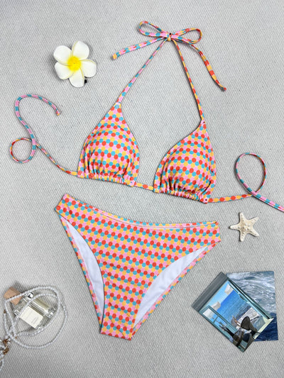 Colorful polka dot triangle-bra bikini swimsuit set with pink, yellow, orange, and blue dots. - Image 6