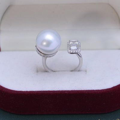 Anillo de Perla de Agua Dulce Blanca 12-13mm Plata 925 Estilo Cubo de Azúcar Ajustable - Image 24