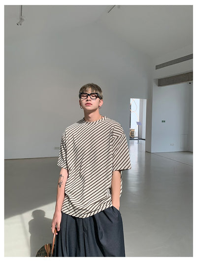 Camiseta Manga Corta a Rayas Diagonales con Hombreras Removibles - Image 19