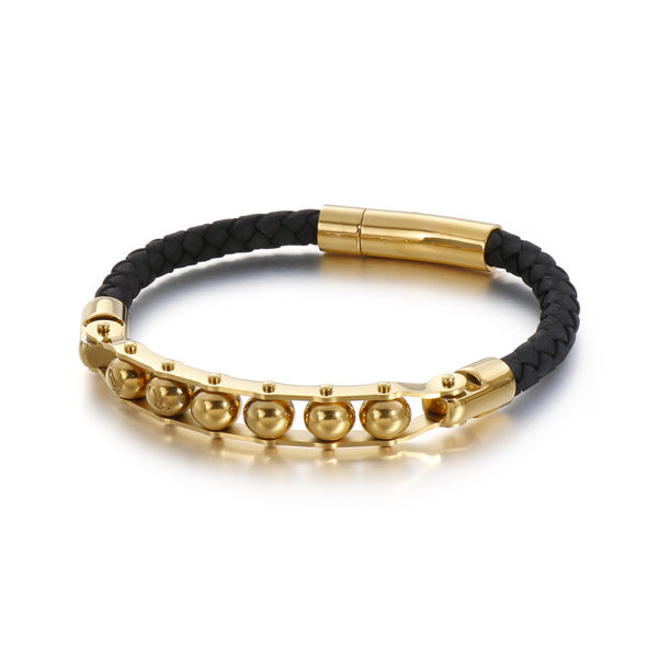 Pulsera de Cuero Trenzado Acero Inoxidable Giratoria para Hombre