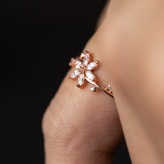 Anillo de Boda Floral para Mujer en Oro 18K, 14K y Plata S925 con Diamantes - Image 4