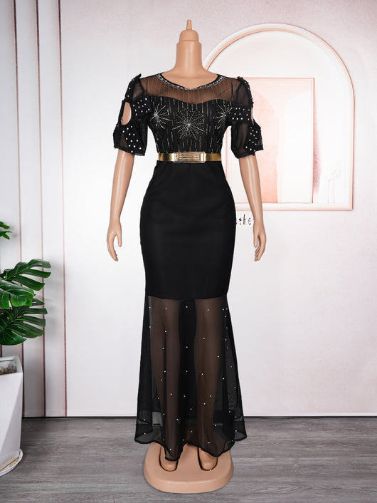Vestido de Noche Fiesta Lujo Diamantes Bordados Cola Sirena - Image 6