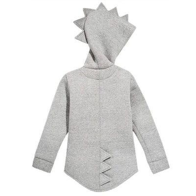 Lime green kids' hooded jacket with dinosaur spikes on the hood, full zipper, long sleeves, and front pockets. - Image 10