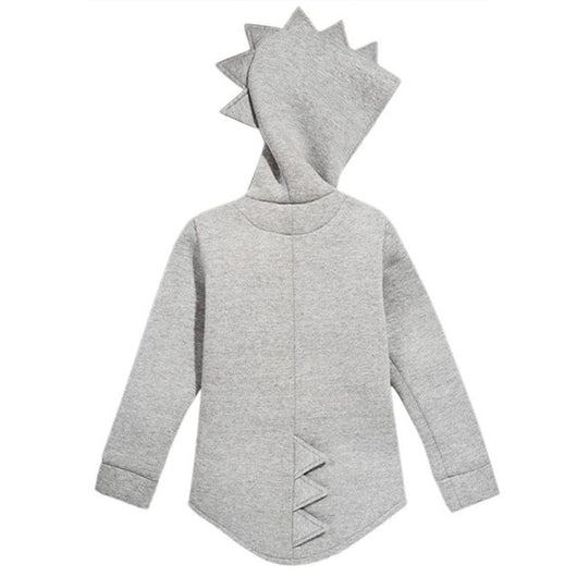 Lime green kids' hooded jacket with dinosaur spikes on the hood, full zipper, long sleeves, and front pockets. - Image 10