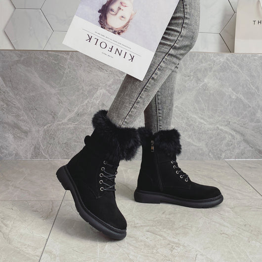 Botas de Invierno Británicas para Mujer con Forro de Conejo y Suela Gruesa - Image 5
