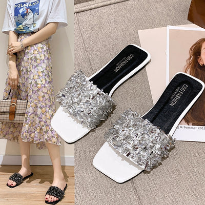 Sandalias de Playa Plus Size con Strass para Mujer