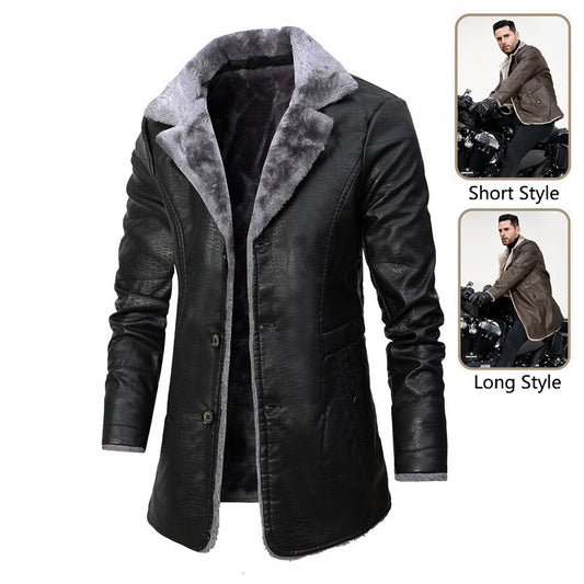 Chaqueta de Cuero con Forro Polar para Hombre - Abrigo Cálido de Invierno