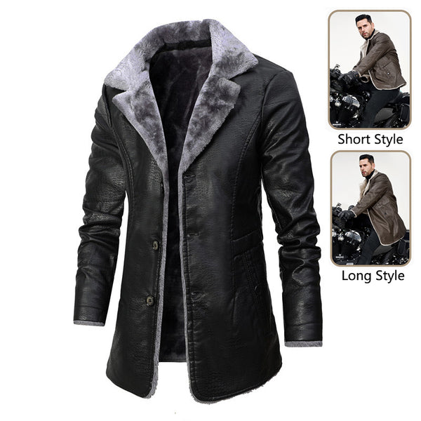 Chaqueta de Cuero con Forro Polar para Hombre - Abrigo Cálido de Invierno