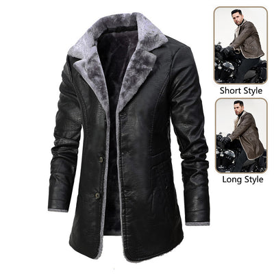 Chaqueta de Cuero con Forro Polar para Hombre - Abrigo Cálido de Invierno