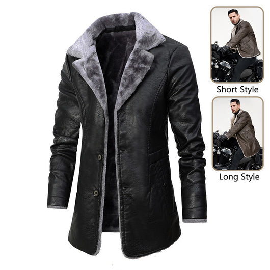Chaqueta de Cuero con Forro Polar para Hombre - Abrigo Cálido de Invierno