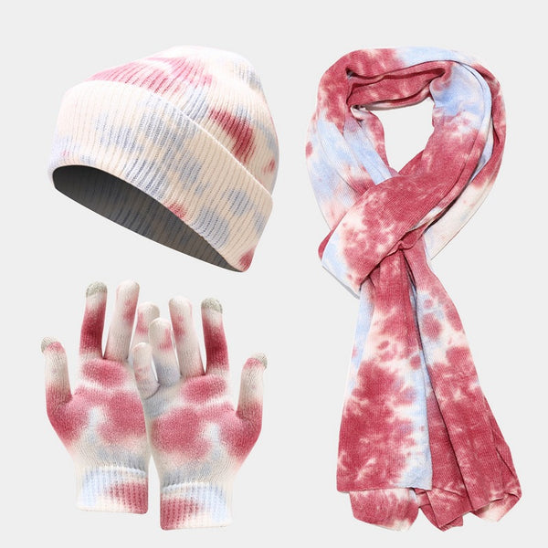 Conjunto Invierno Tie-Dye: Gorro, Guantes y Bufanda para Mujer
