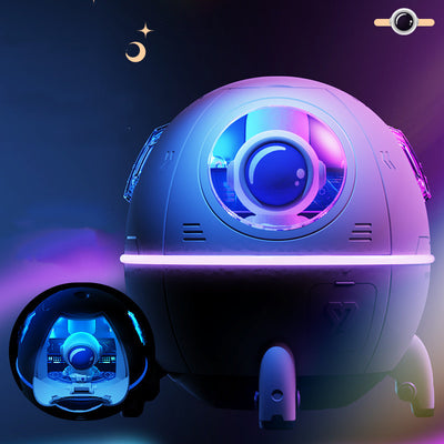 White USB astronaut humidifier shaped like a rocket, emitting mist, with a small astronaut figure inside a clear dome. - Image 3