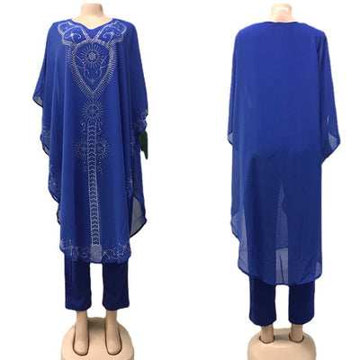 Conjunto de 3 Piezas Africano para Mujer: Blusa Chiffon Brillante y Pantalón Talla Grande - Image 9