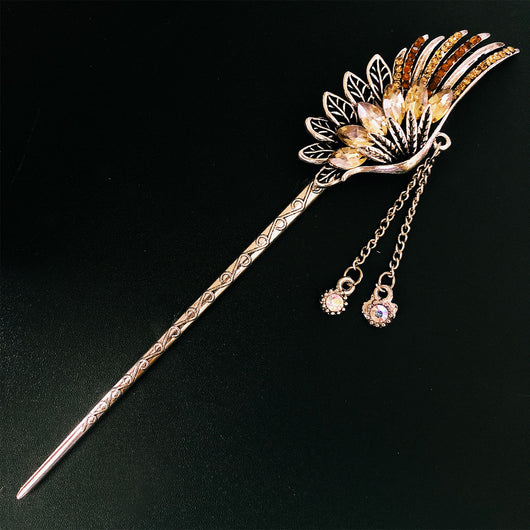 Horquilla Novia Hada Retro con Pluma y Diamantes - Tocado Hanfu Antiguo con Borla Larga - Image 10