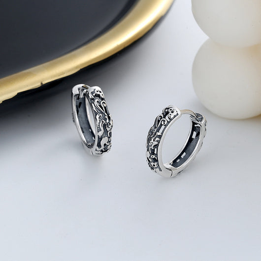 Aretes de Plata Tailandesa Vintage con Patrón Pixiu