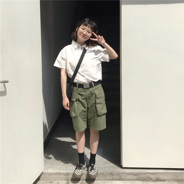 Pantalones Cortos Militares Retro con Múltiples Bolsillos