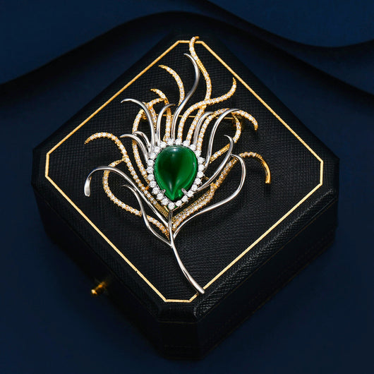 Broche Pavo Real Dorado con Circonitas Verdes - Diseño Elegante Bicolor - Image 11