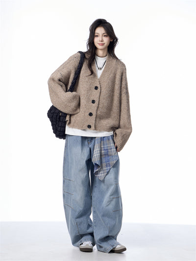 Cardigan de Punto Cuello V Mujer Estilo Relajado Suéter Holgado - Image 18