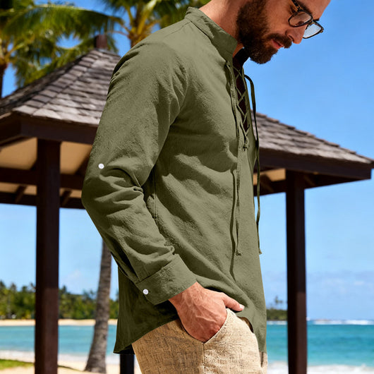 Camisa Henley de Lino Manga Larga para Hombre - Image 26