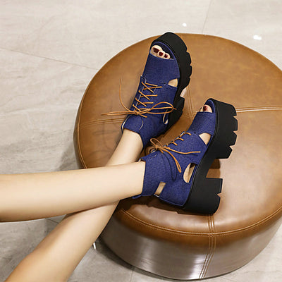 Sandalias Denim para Mujer con Cordones Delanteros y Punta Abierta - Image 2