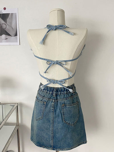 Top de Presentación con Bordados de Mariposas Azul Seductor para Grupos Femeninos - Image 8