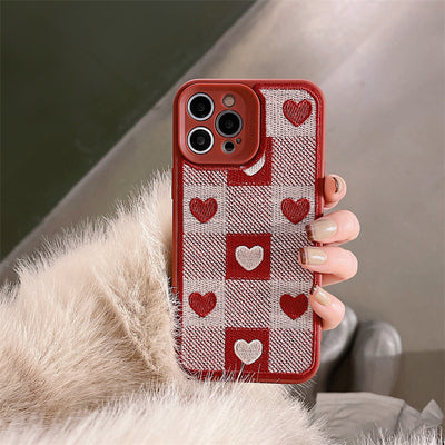 Funda para Celular con Bordado de Cuadrícula y Corazones - Image 9