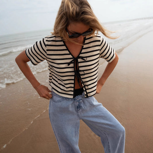 Blusa Tie-Dye con Rayas y Empalmes - Manga Corta para Mujer