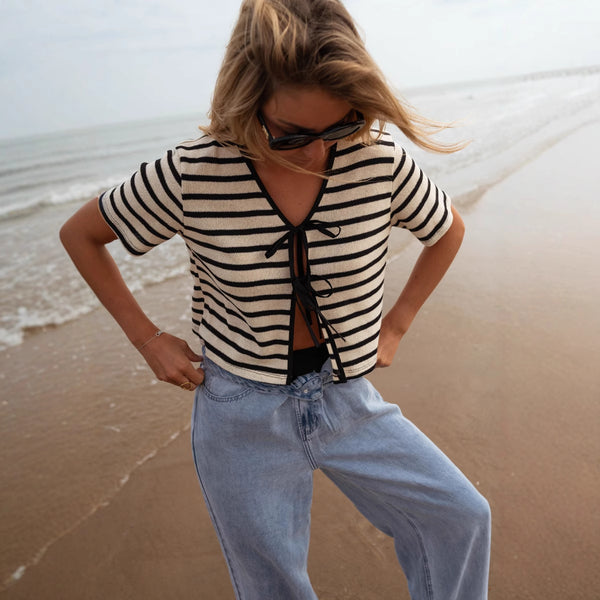 Blusa Tie-Dye con Rayas y Empalmes - Manga Corta para Mujer