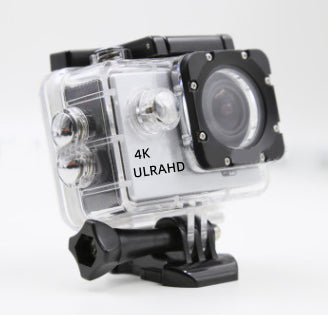 Pink 4K Ultra HD waterproof sport camera in a clear protective case with a black mount adapter. - Image 14