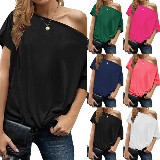 Playera Suelta de Manga Corta con Hombros Asimétricos para Mujer - Image 14