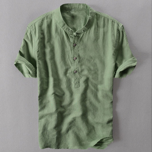 Camisa Holgada de Algodón y Lino para Hombre - Manga Corta Verano