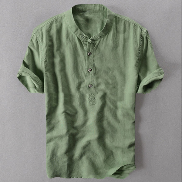 Camisa Holgada de Algodón y Lino para Hombre - Manga Corta Verano