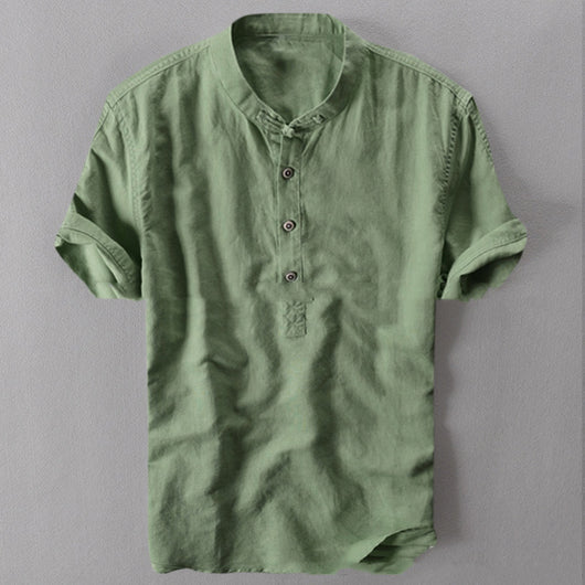 Camisa Holgada de Algodón y Lino para Hombre - Manga Corta Verano