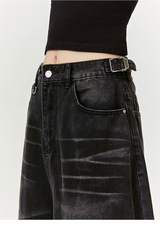 Pantalones Vaqueros Cropped Retro Americano con Patrón Barba de Gato Delavado - Image 10