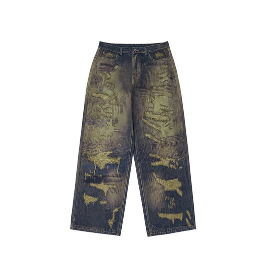 Pantalones Denim Ancho Estilo Urbano Americano con Estampado para Hombre - Image 5
