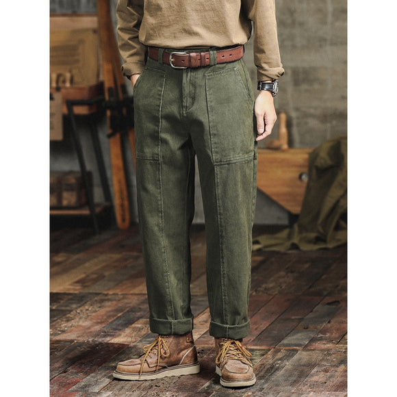 Calça Cargo Folgada Verde Militar Estilo Retrô Masculina